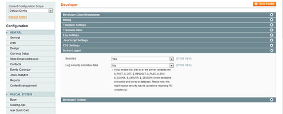 Screenshot of Magento Admin Logged Actions